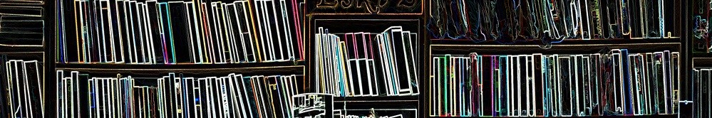 Book shelf outlined in neon